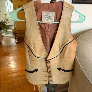 Vintage Tan Leather Vest with Brown Accents